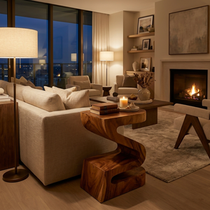 Elegant Natural Wood Nightstand With Curved Form For Bedroom