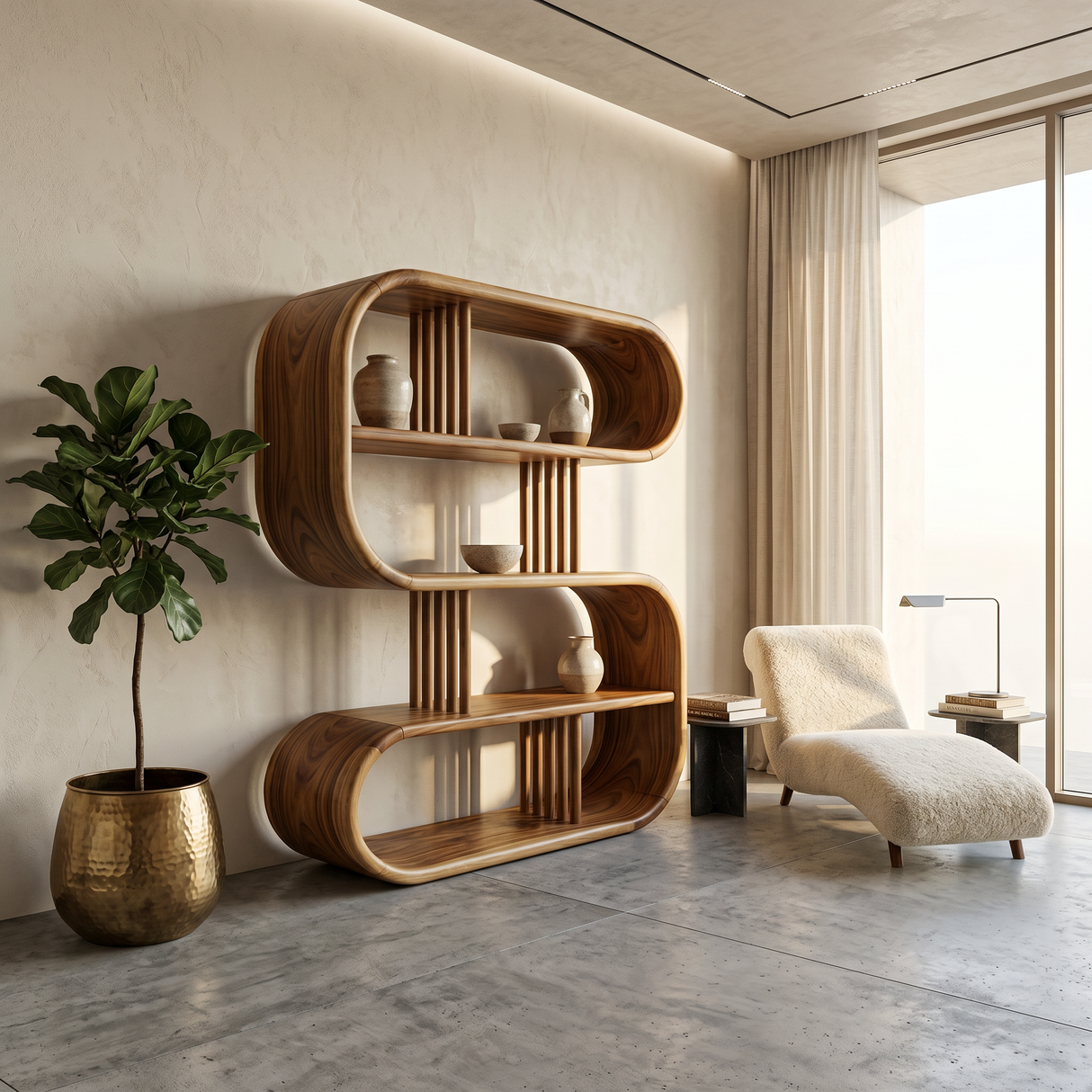 Elegant Curved Wooden Bathroom Shelf With Spa Inspired Design