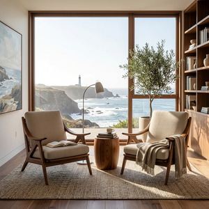 Contemporary Wood Accent Chair With Sculptural Frame For Living Room