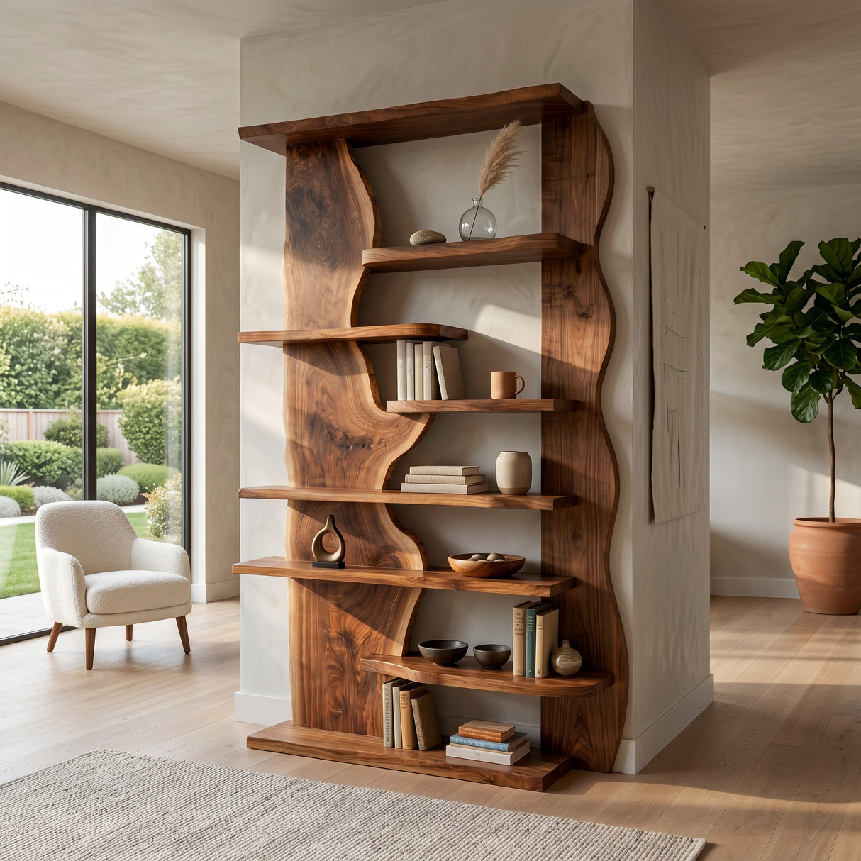 Organic Live Edge Wooden Standing Shelf For Living Room