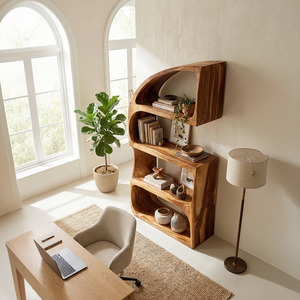 Rustic Farmhouse Curved Bookshelf Bedroom Corner Storage
