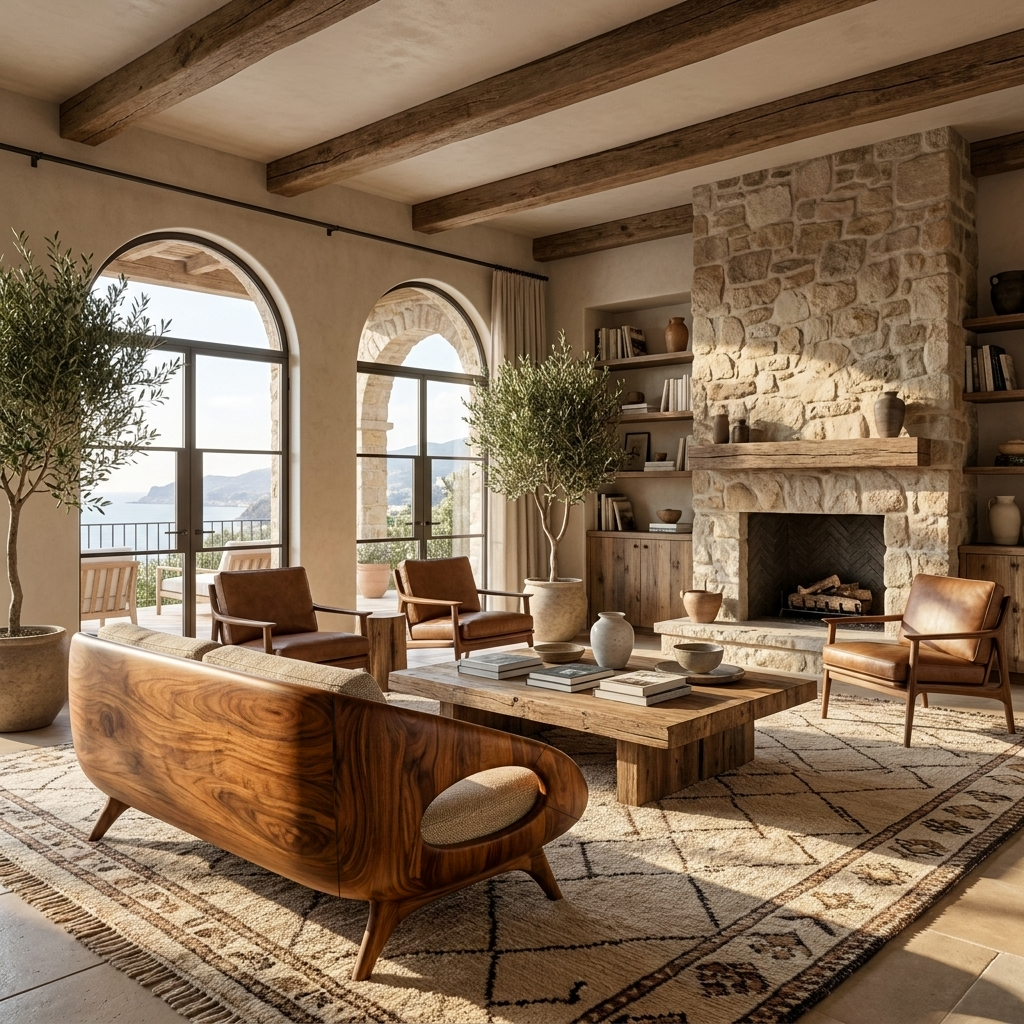Artistic Wooden Sofa With Soft Lines For Home Lounge