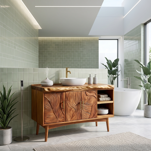 Urban Wooden Sink Vanity With Carved Doors Master Bathroom