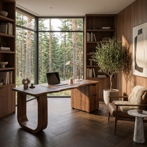 Contemporary Wooden Desk With Shelves And Drawers For Home Office