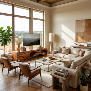 Modern Curved Wooden TV Stand For Living Area