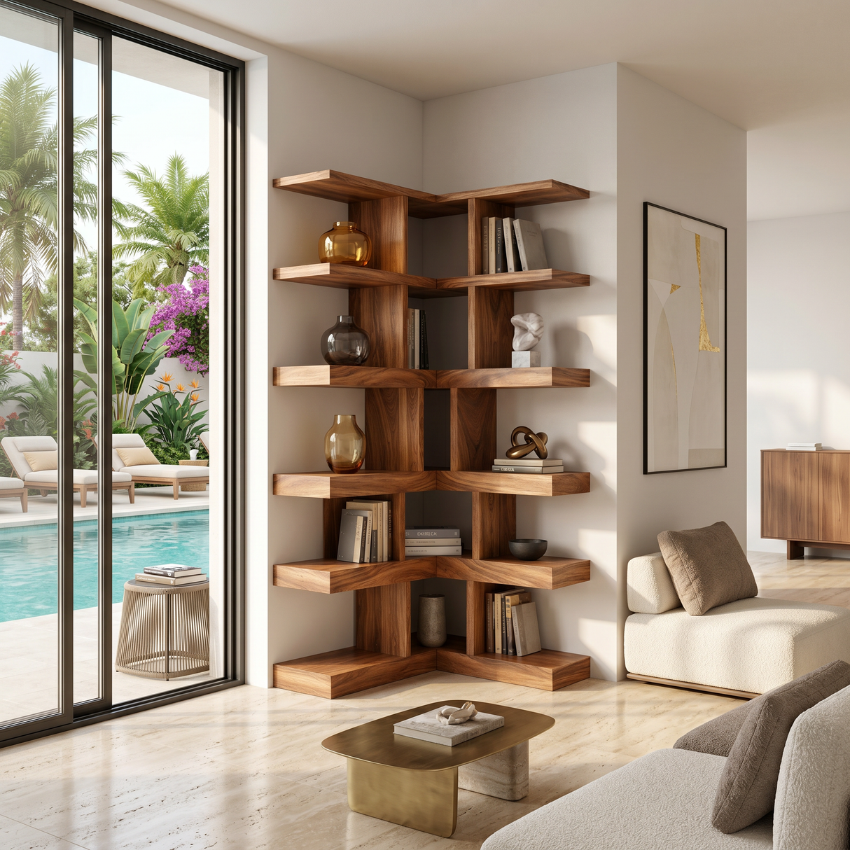 Contemporary Corner Bookcase For Modern Living Room