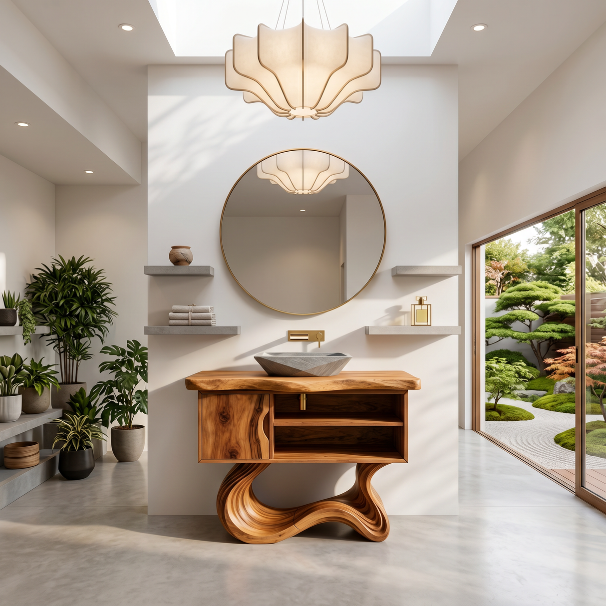 Scandinavian Carved Vanity With Display Shelf For Interior
