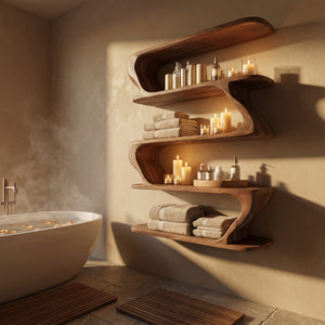 Contemporary Wood Wall Bathroom Shelf For Bathroom Decor