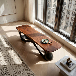 Contemporary Natural Wood Bench For Luxury Window Corner