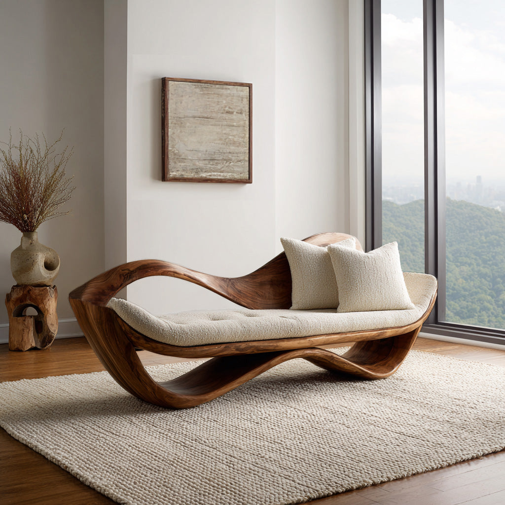 Luxury Natural Wood Sofa With Sculptural Form For Living Room