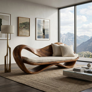 Modern Wooden Sofa With Sculptural Frame For Home Living