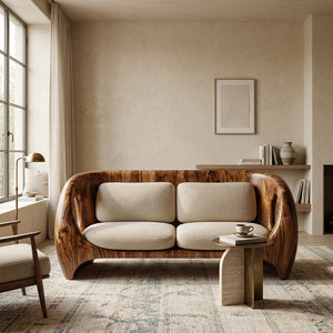 Elegant Sculptural Wooden Sofa For Quiet Luxury Interior