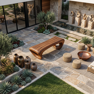 Modern Sculptural Outdoor Bench For Patio Or Garden Decor