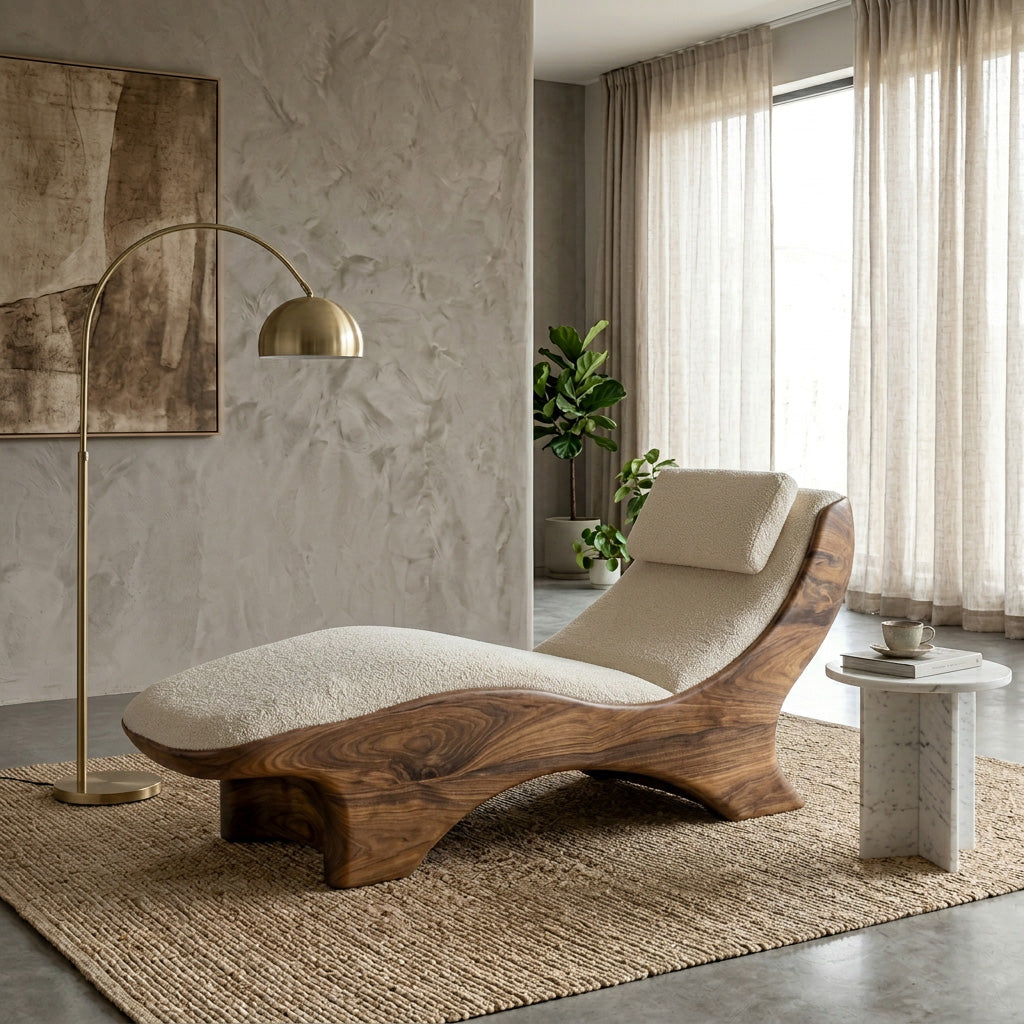 Sculptural Natural Wood Lounge Chair For Bedroom Corner