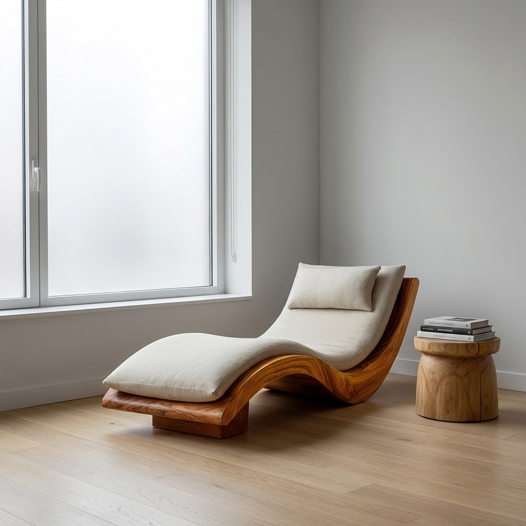 Minimalist Natural Wood Lounge Chair For Bedroom Decor