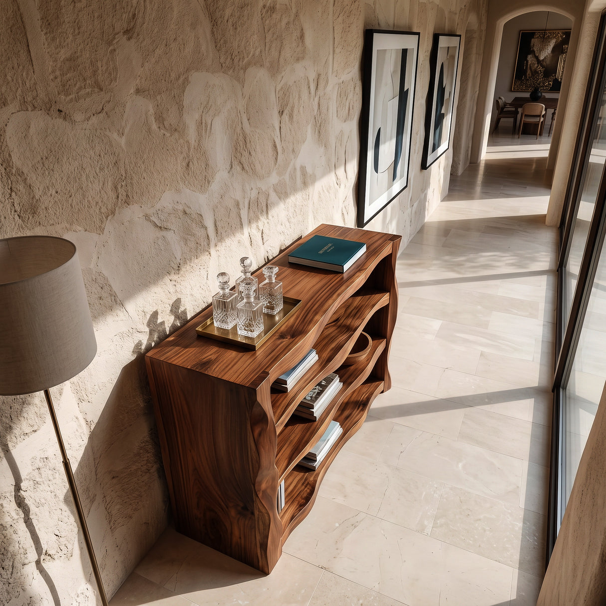 Rustic Console Table With Three Open Shelves For Home