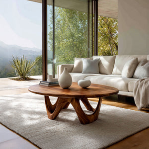 Modern Sculptural Coffee Table With Curved Base For Living Room