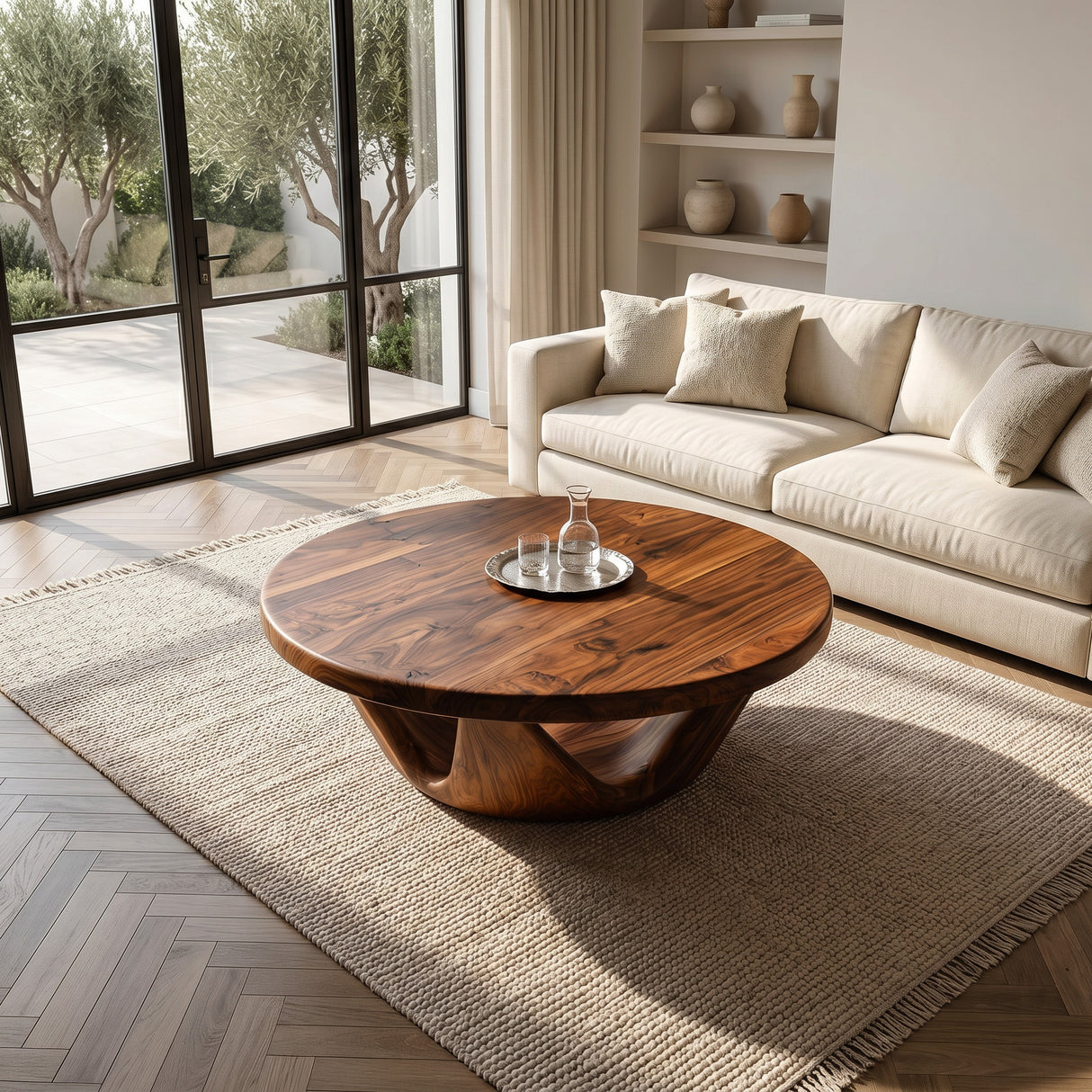 Contemporary Round Coffee Table With Open Base For Living Room