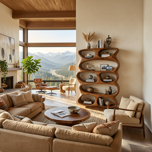 Contemporary Flowing Form Bookshelf For Living Room Storage