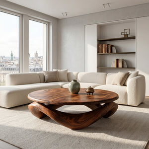 Contemporary Sculptural Coffee Table With Pedestal Base For Living Room