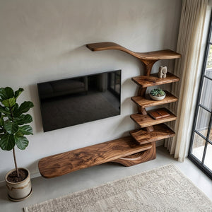 Modern TV Stand With Tree Inspired Shelf For Living Room