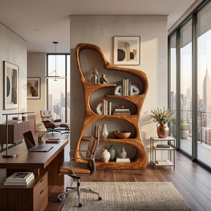 Luxury Sculptural Form Wooden Bookshelf For Living Room