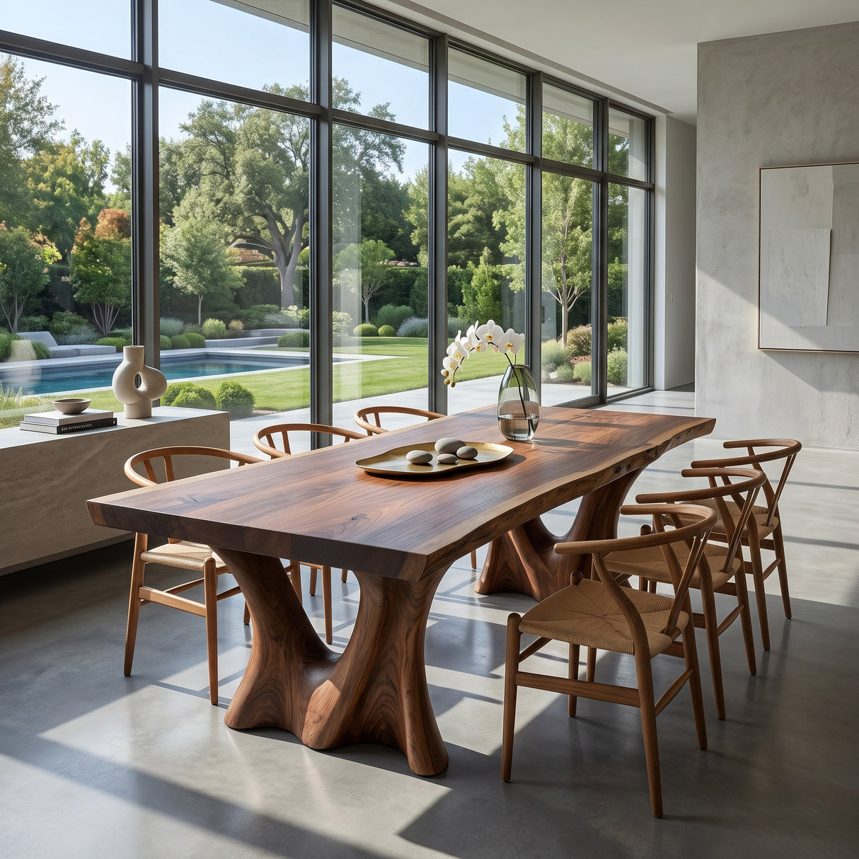 Modern Dining Table With Two Sculpted Legs For Dining Room