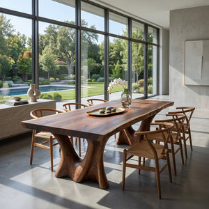 Modern Dining Table With Two Sculpted Legs For Dining Room