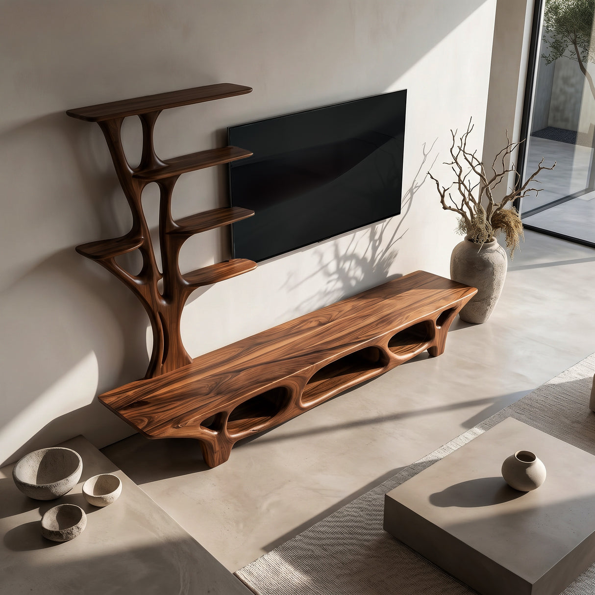 Modern TV Cabinet With Open Storage Compartment For Home Decor