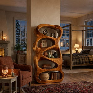 Organic Wooden Book Storage For Living Furniture