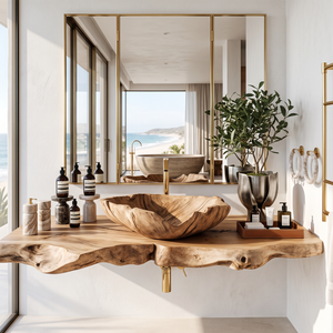 Farmhouse Handcrafted Wooden Vessel Sink For Bathroom