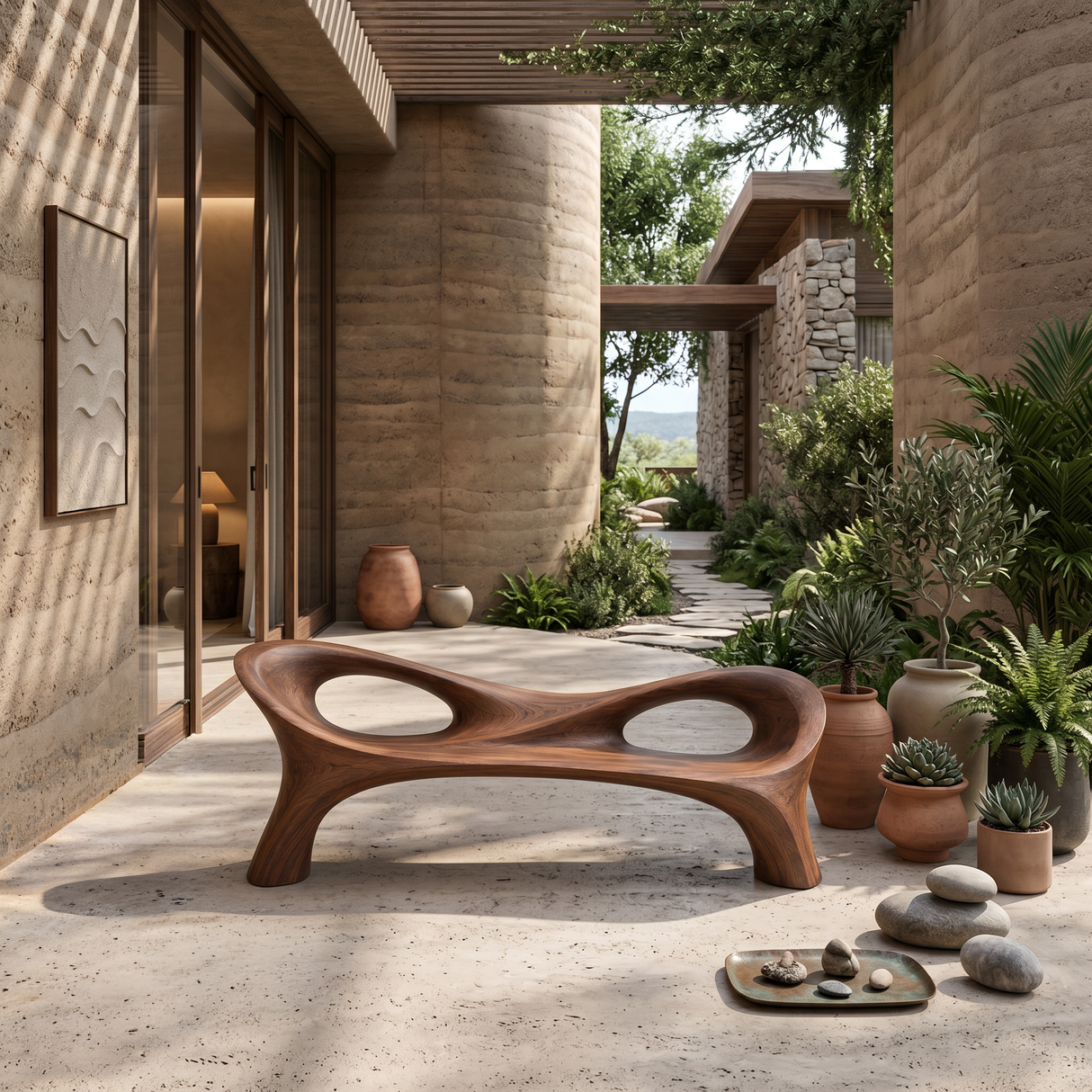Organic Curved Hallway Bench For Contemporary Hallway Seating