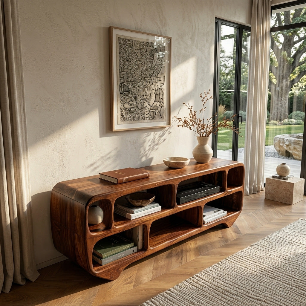 Organic Modern Rounded Low Bookshelf For Living Room
