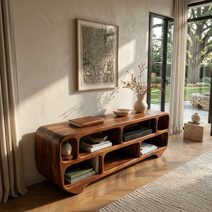 Organic Modern Rounded Low Bookshelf For Living Room