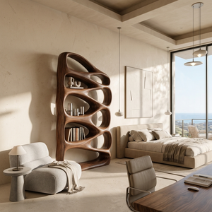 Modern Wooden Bookshelf Inspired By Organic Architecture For Living Room