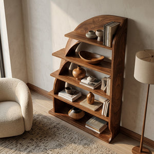 Organic Natural Wood Bookshelf For Living Room Display