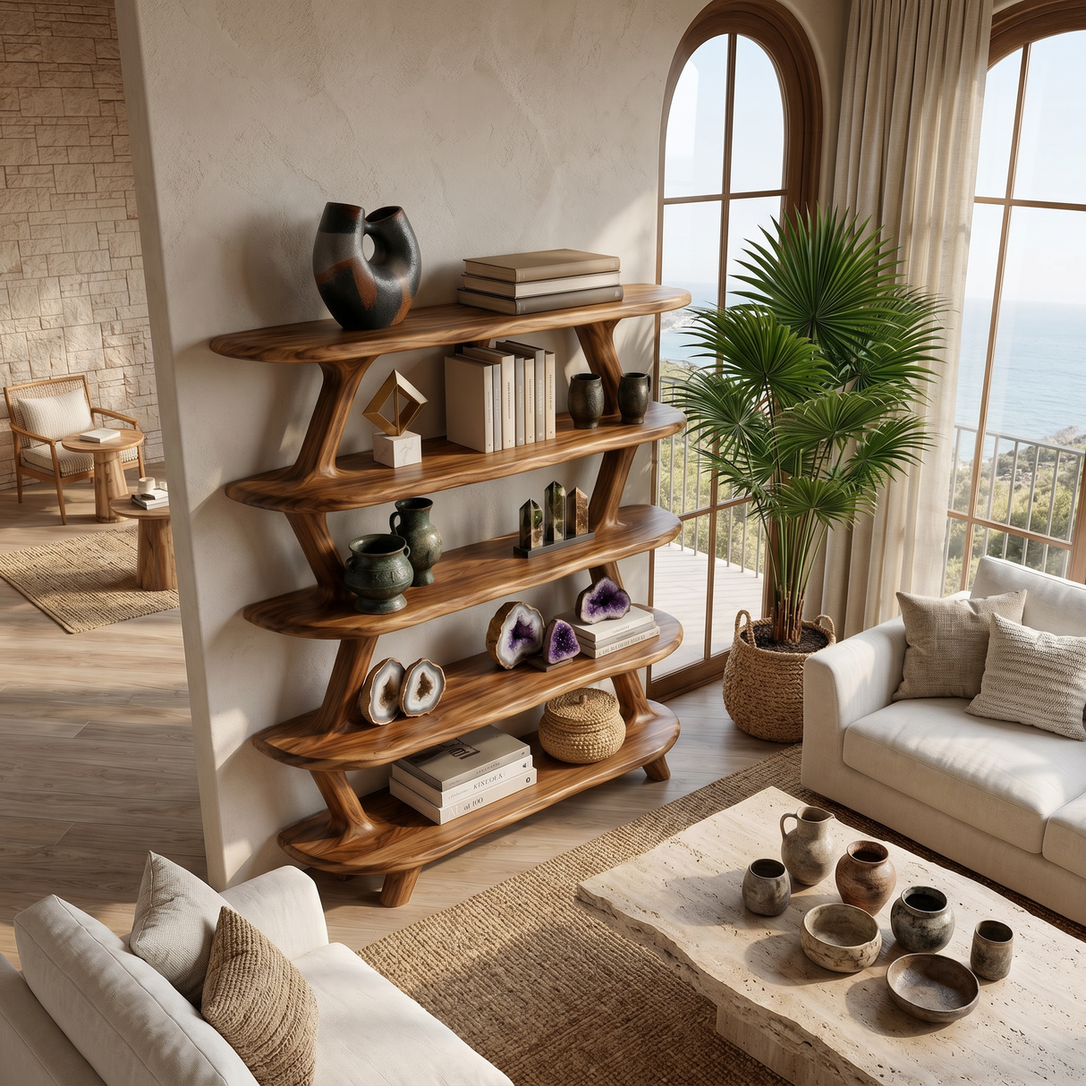 Modern Wooden Bookshelf With Storage Function For Living Room