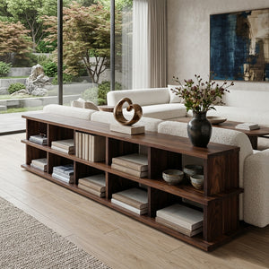 Modern Long Wooden Bookshelf For Living Room Storage
