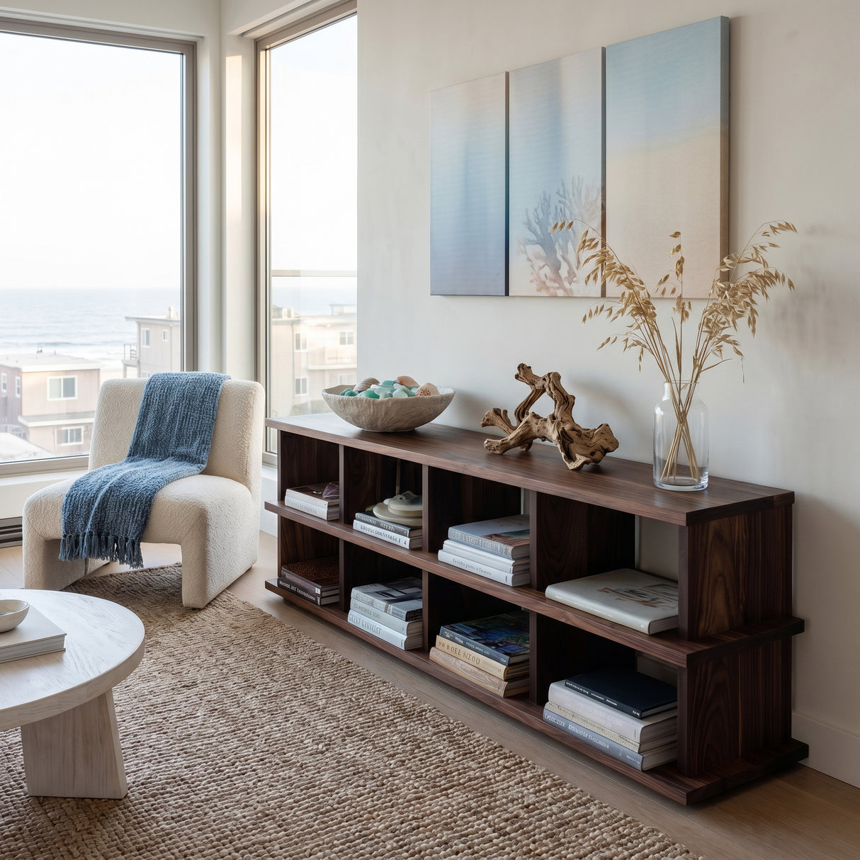 Modern Two Tiers Natural Wood Bookshelf For Home Storage