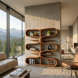 Organic Wooden Bookshelf With Storage Function For Living Furniture
