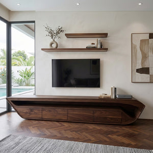 Modern Sculptural TV Console With Drawer For Living Room