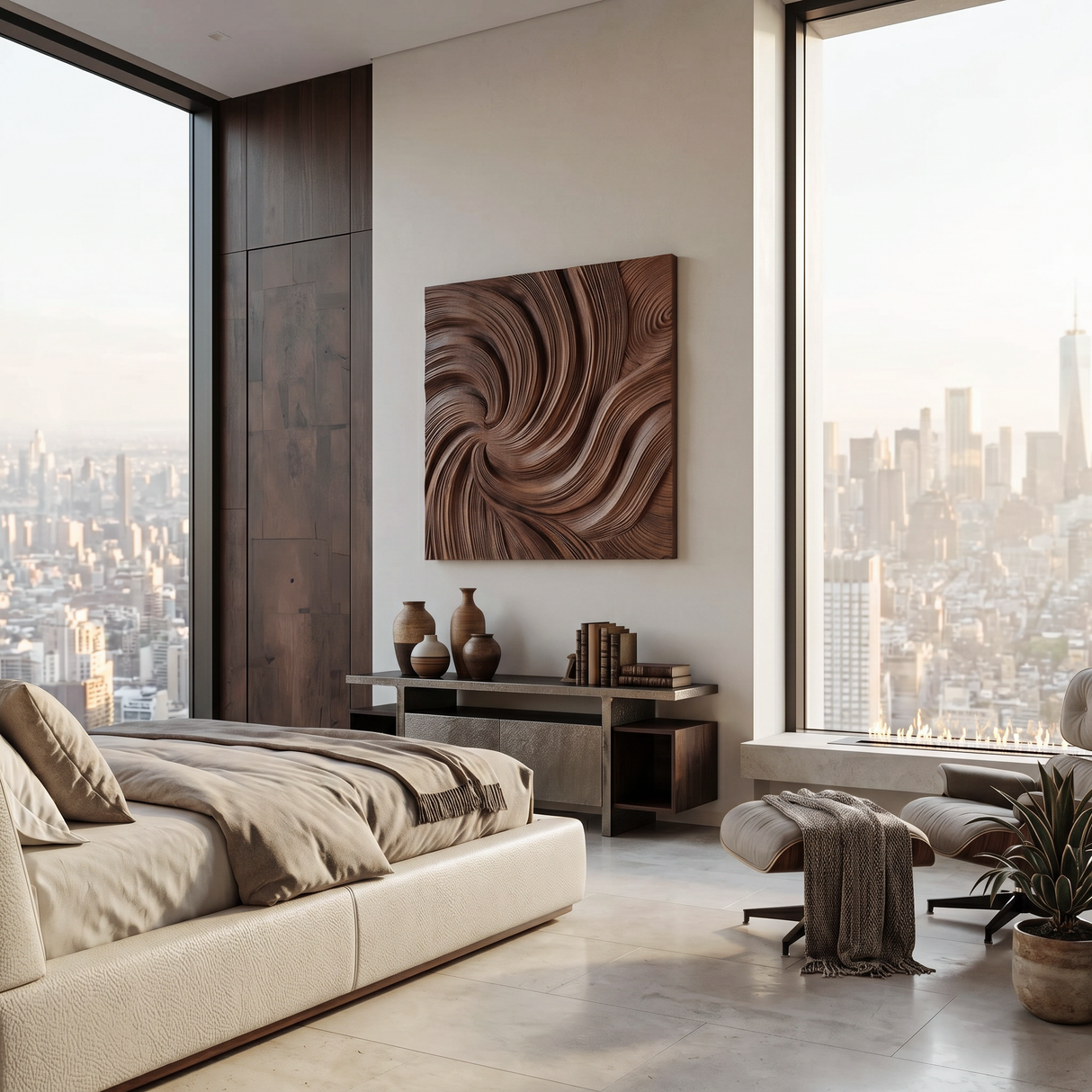 Modern Wall Art Panel With Wave Design For Living Room