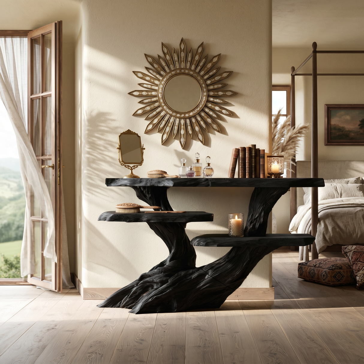 Mediterranean Burnt Wood Hallway Table For Villa Interior