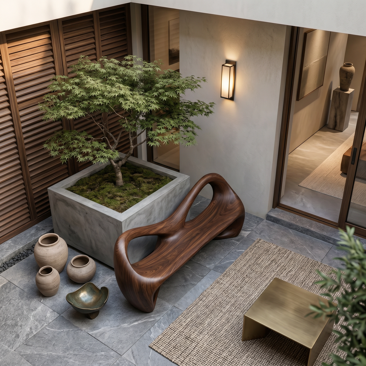 Organic Bench With Continuous Curved Base For Luxury Interiors