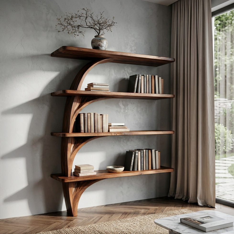 Organic Tree From Wood Floating Bookshelf For Home Display