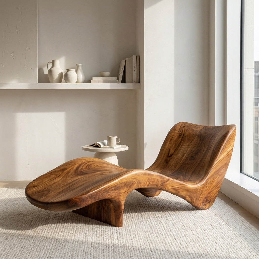 Organic Modern Natural Wood Lounge Chair For Reading Nook