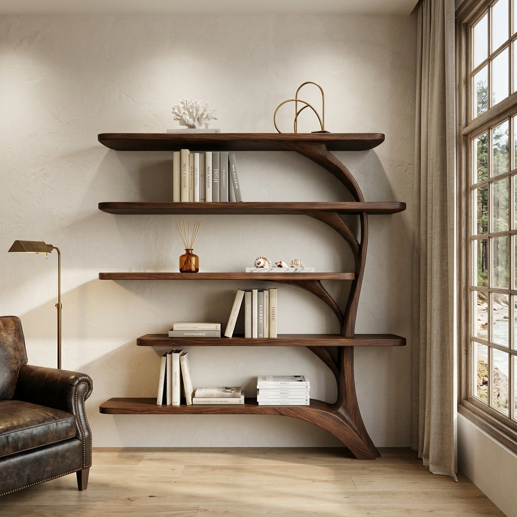 Contemporary Tree Inspired Curved Bookshelf For Home Decor