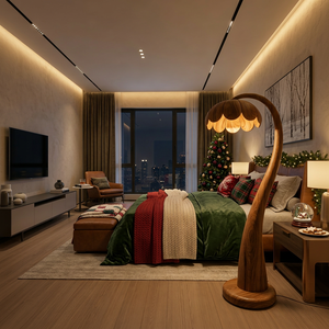 Wooden Floor Lamp With Flower-shaped Lampshade For Bedroom