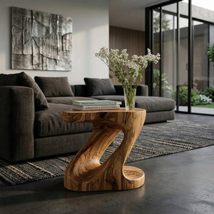 Minimalist Sculptural Wood Z-shaped Side Table For Home Decor