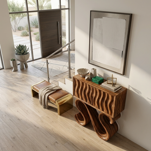 Contemporary Wood Console Table With Sculptural Undulating Legs For Home